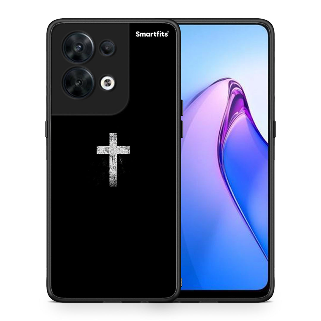 Θήκη Oppo Reno8 5G White Cross από τη Smartfits με σχέδιο στο πίσω μέρος και μαύρο περίβλημα | Oppo Reno8 5G White Cross Case with Colorful Back and Black Bezels