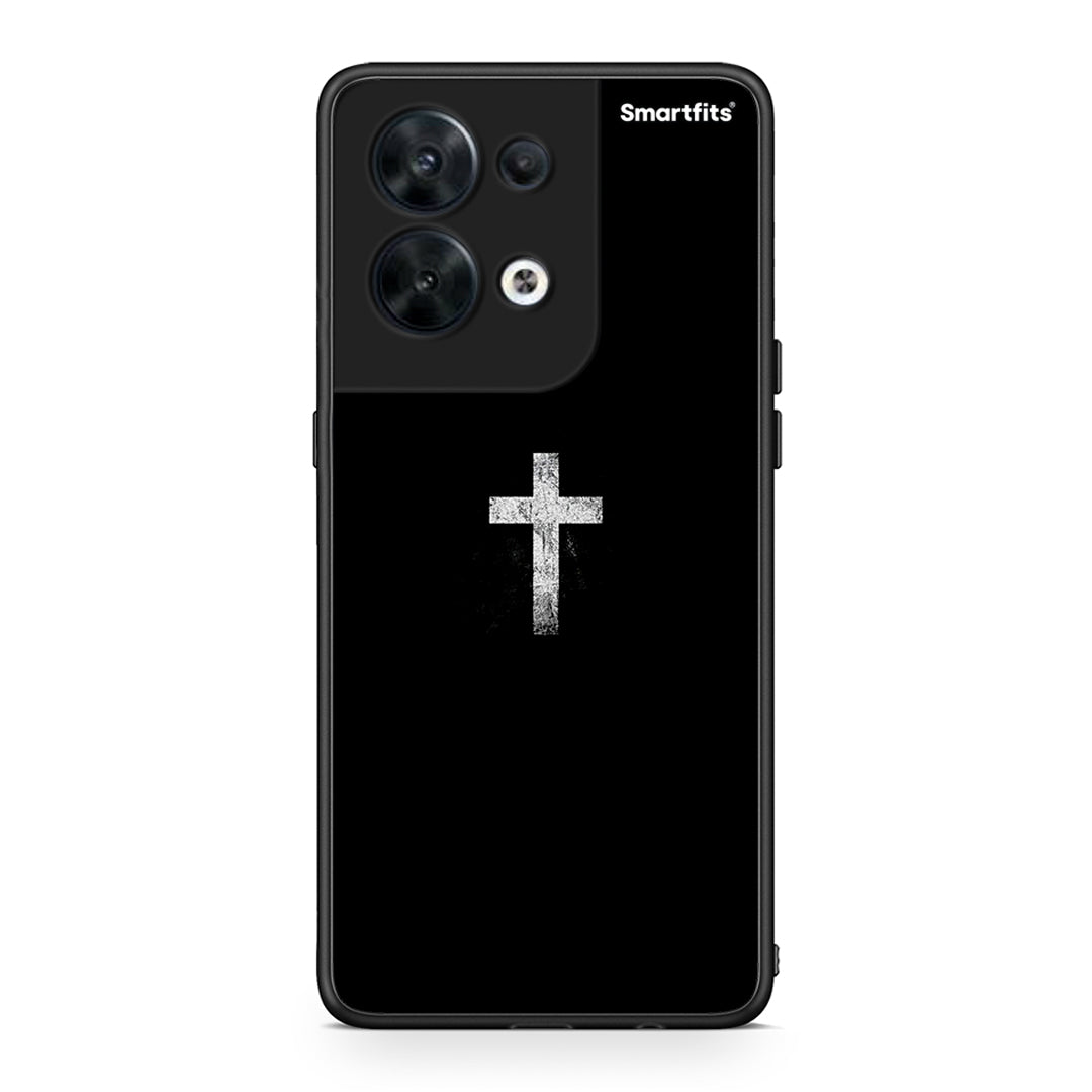 Θήκη Oppo Reno8 5G White Cross από τη Smartfits με σχέδιο στο πίσω μέρος και μαύρο περίβλημα | Oppo Reno8 5G White Cross Case with Colorful Back and Black Bezels