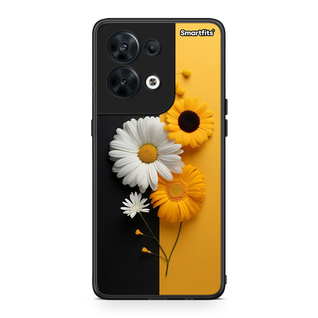 Θήκη Oppo Reno8 5G Yellow Daisies από τη Smartfits με σχέδιο στο πίσω μέρος και μαύρο περίβλημα | Oppo Reno8 5G Yellow Daisies Case with Colorful Back and Black Bezels