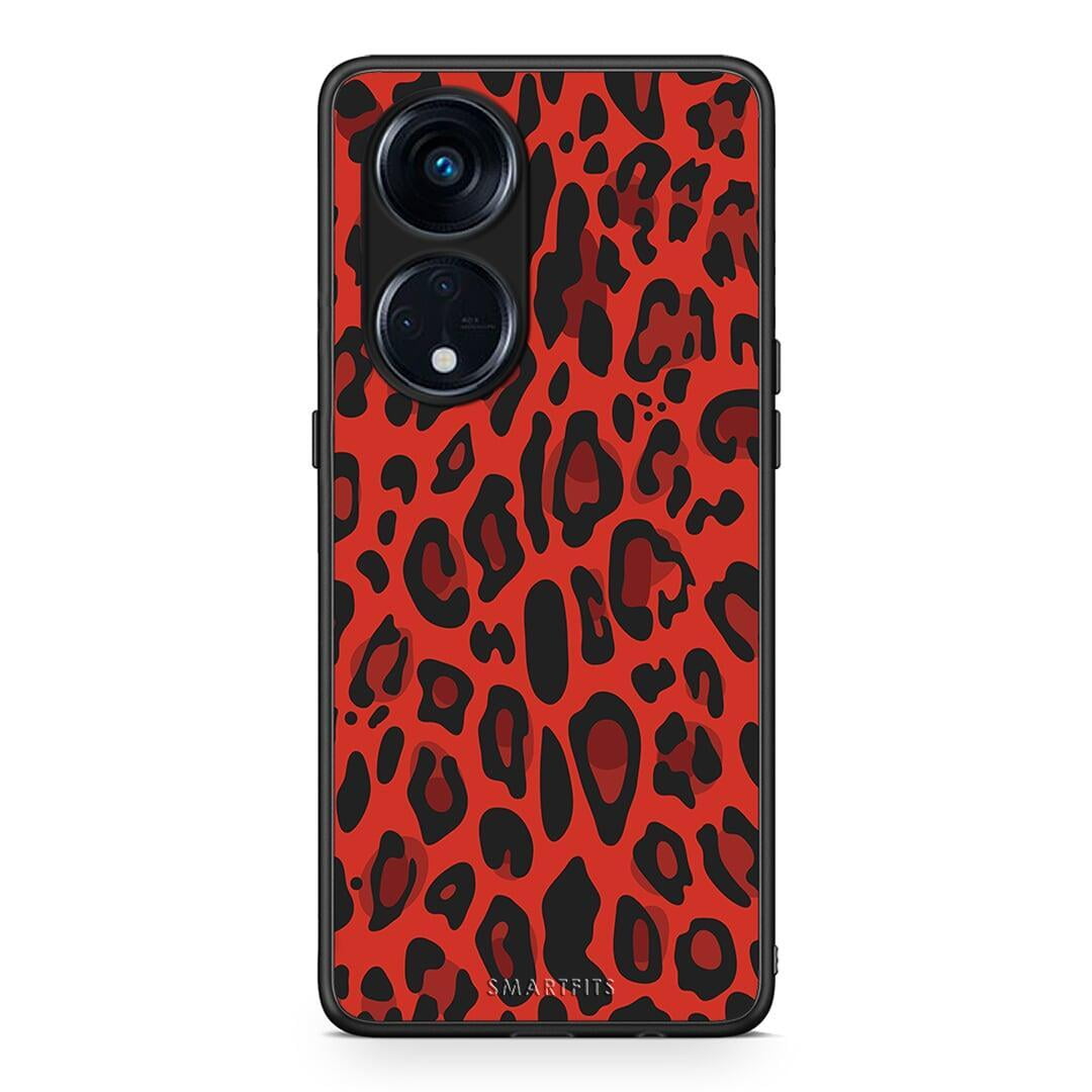 Θήκη Oppo A98 Animal Red Leopard από τη Smartfits με σχέδιο στο πίσω μέρος και μαύρο περίβλημα | Oppo A98 Animal Red Leopard Case with Colorful Back and Black Bezels