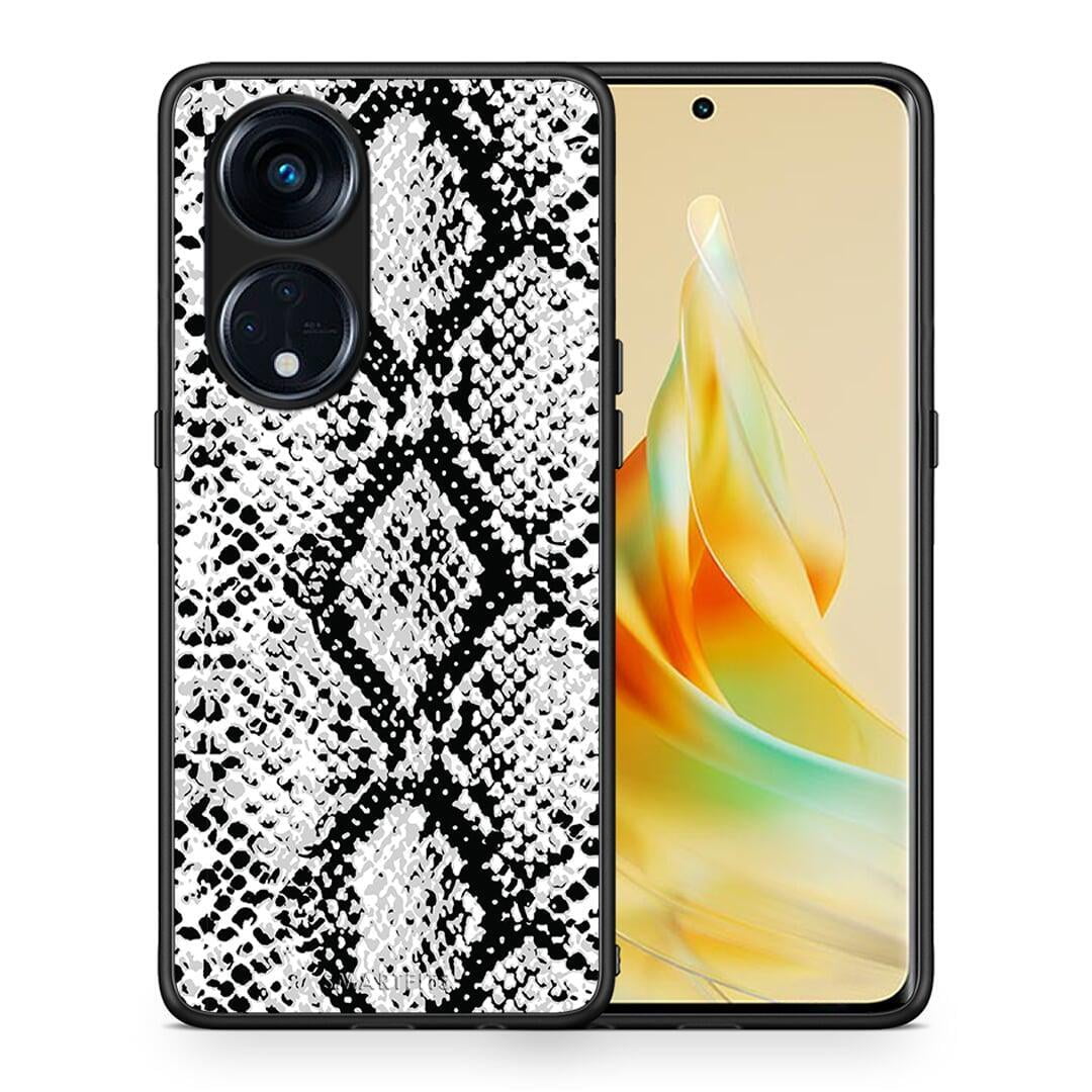 Θήκη Oppo A98 Animal White Snake από τη Smartfits με σχέδιο στο πίσω μέρος και μαύρο περίβλημα | Oppo A98 Animal White Snake Case with Colorful Back and Black Bezels