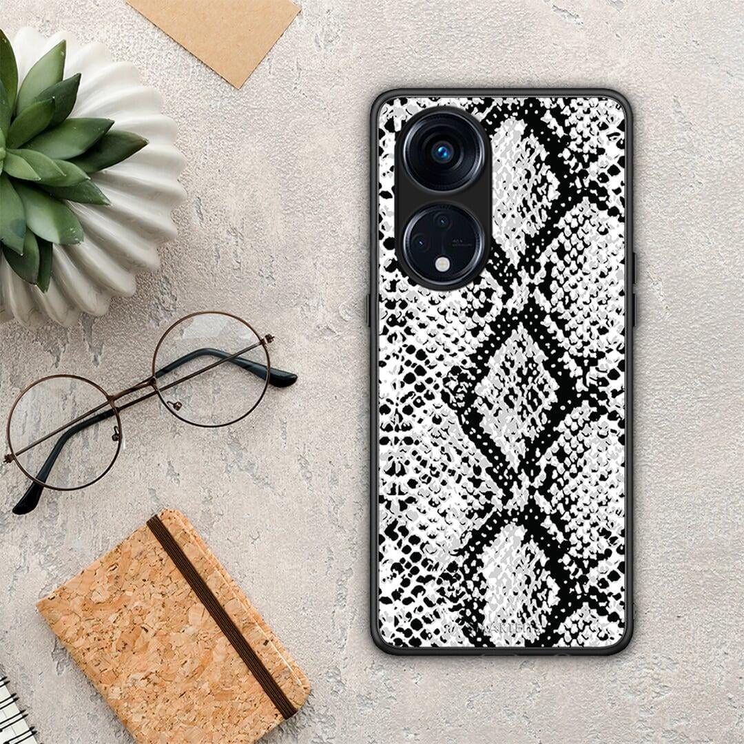 Θήκη Oppo A98 Animal White Snake από τη Smartfits με σχέδιο στο πίσω μέρος και μαύρο περίβλημα | Oppo A98 Animal White Snake Case with Colorful Back and Black Bezels