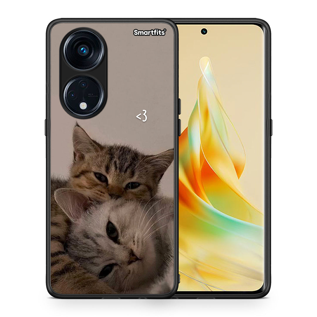 Θήκη Oppo A98 Cats In Love από τη Smartfits με σχέδιο στο πίσω μέρος και μαύρο περίβλημα | Oppo A98 Cats In Love Case with Colorful Back and Black Bezels