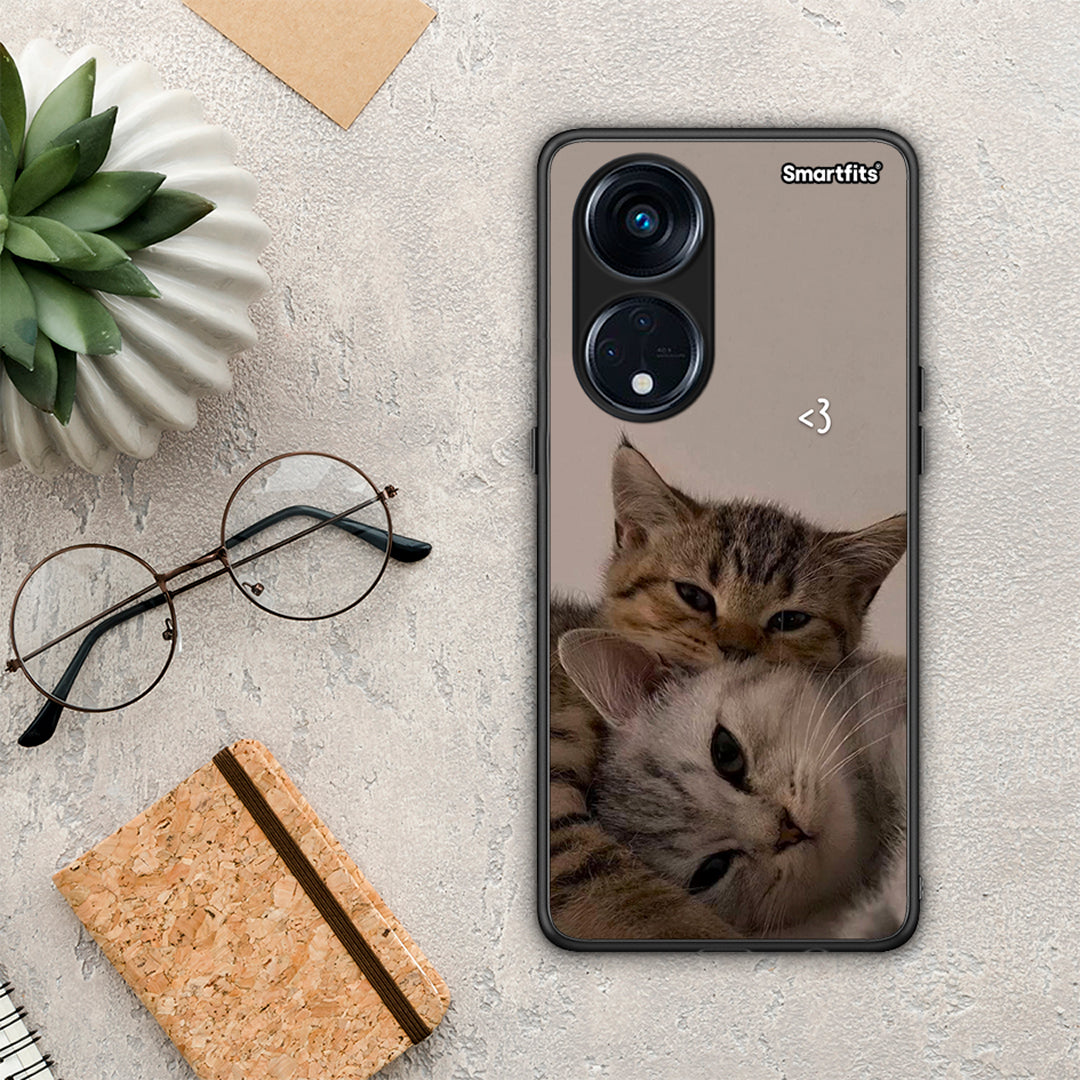 Θήκη Oppo A98 Cats In Love από τη Smartfits με σχέδιο στο πίσω μέρος και μαύρο περίβλημα | Oppo A98 Cats In Love Case with Colorful Back and Black Bezels