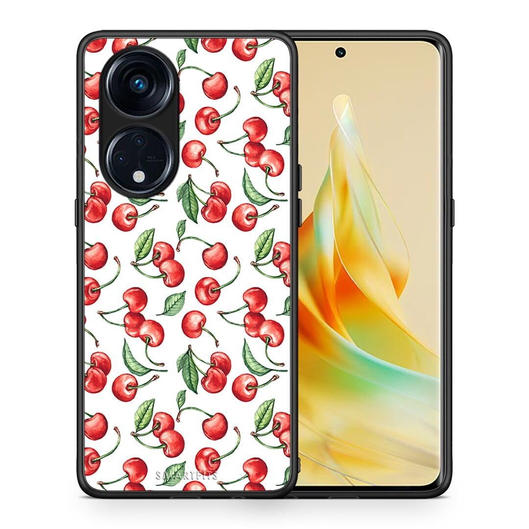 Θήκη Oppo A98 Cherry Summer από τη Smartfits με σχέδιο στο πίσω μέρος και μαύρο περίβλημα | Oppo A98 Cherry Summer Case with Colorful Back and Black Bezels