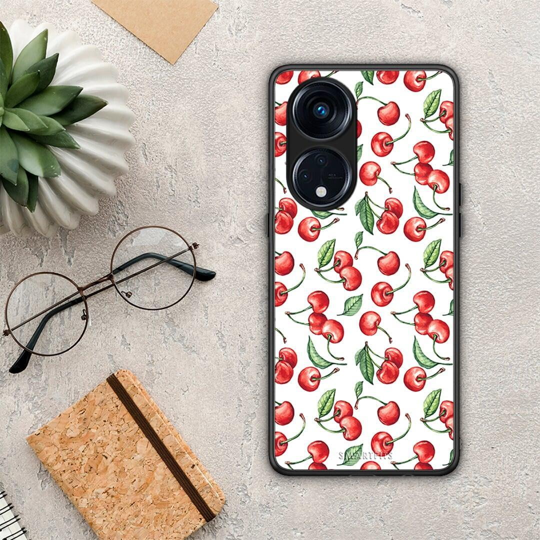 Θήκη Oppo A98 Cherry Summer από τη Smartfits με σχέδιο στο πίσω μέρος και μαύρο περίβλημα | Oppo A98 Cherry Summer Case with Colorful Back and Black Bezels