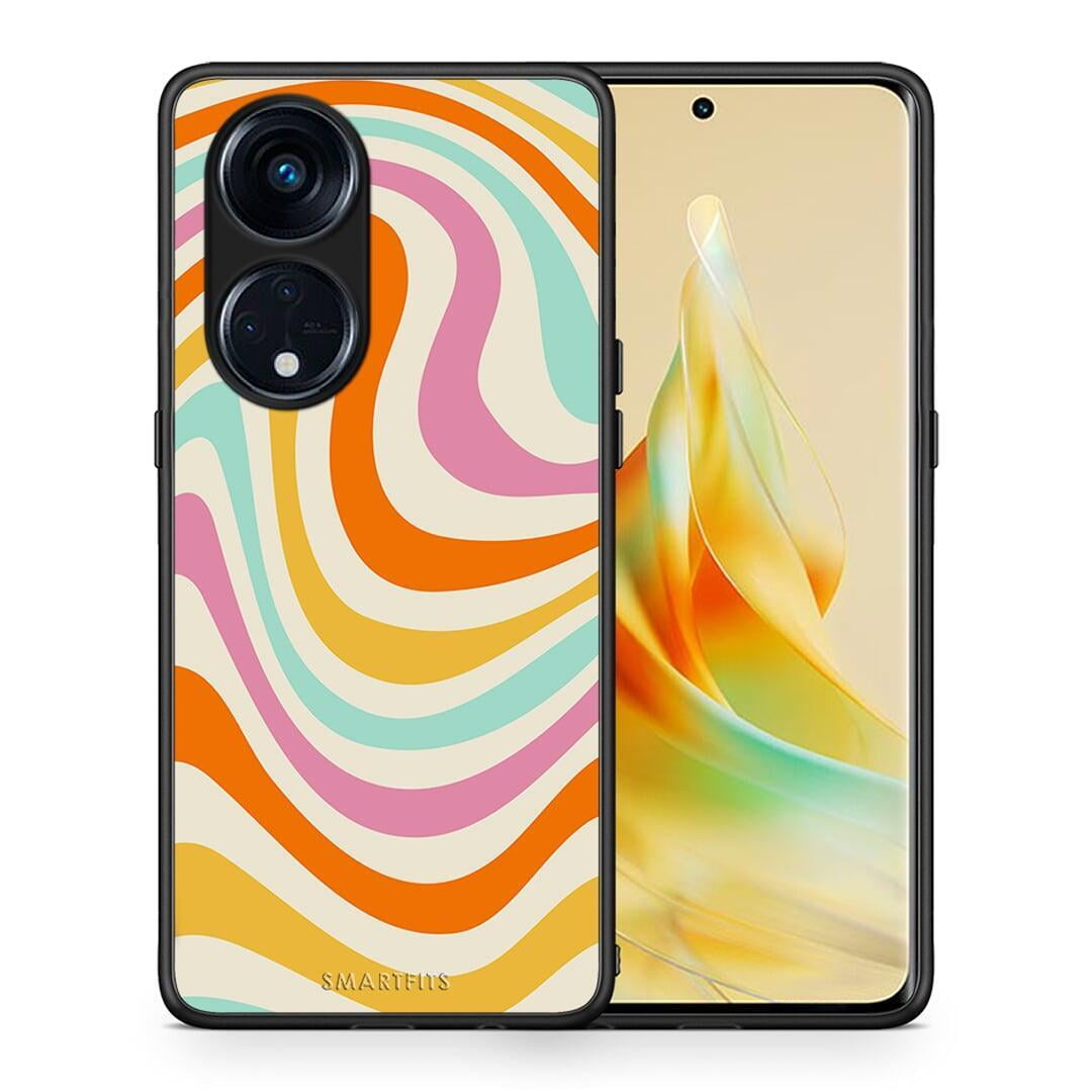 Θήκη Oppo A98 Colourful Waves από τη Smartfits με σχέδιο στο πίσω μέρος και μαύρο περίβλημα | Oppo A98 Colourful Waves Case with Colorful Back and Black Bezels