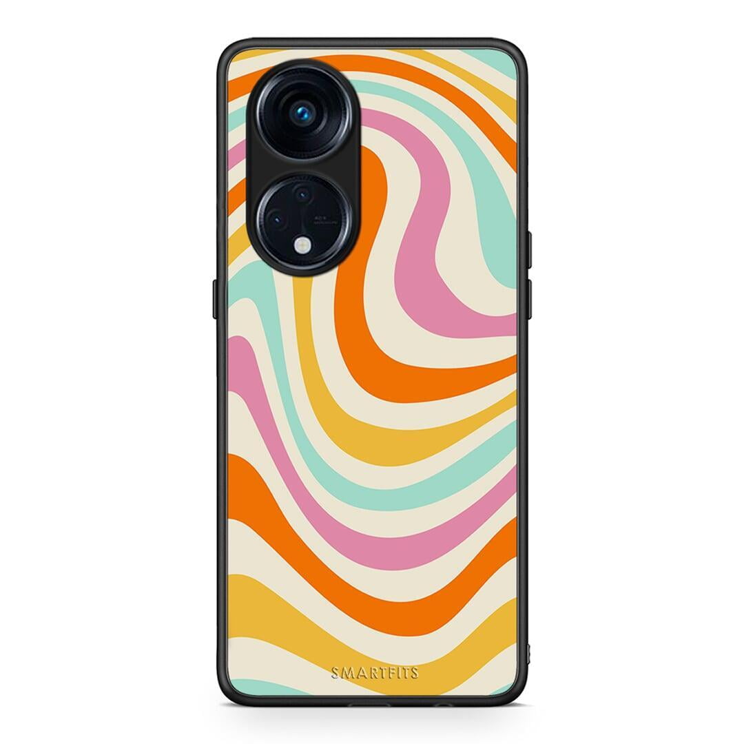 Θήκη Oppo A98 Colourful Waves από τη Smartfits με σχέδιο στο πίσω μέρος και μαύρο περίβλημα | Oppo A98 Colourful Waves Case with Colorful Back and Black Bezels