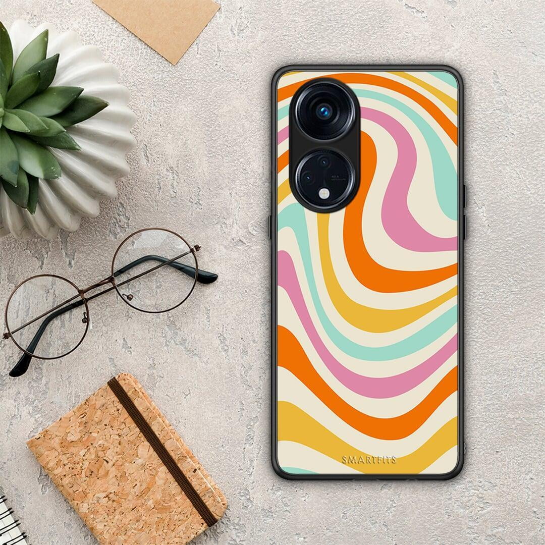 Θήκη Oppo A98 Colourful Waves από τη Smartfits με σχέδιο στο πίσω μέρος και μαύρο περίβλημα | Oppo A98 Colourful Waves Case with Colorful Back and Black Bezels