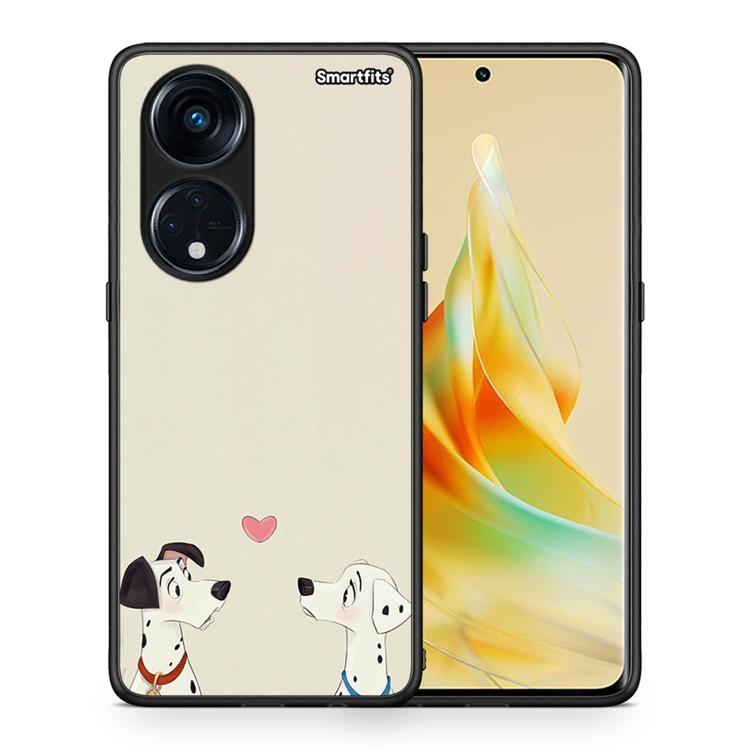 Θήκη Oppo A98 Dalmatians Love από τη Smartfits με σχέδιο στο πίσω μέρος και μαύρο περίβλημα | Oppo A98 Dalmatians Love Case with Colorful Back and Black Bezels