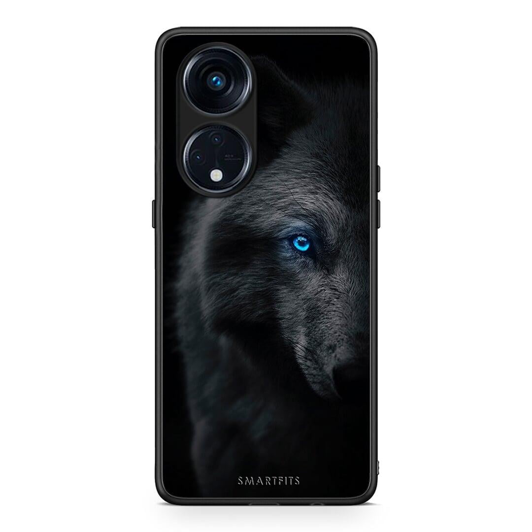 Θήκη Oppo A98 Dark Wolf από τη Smartfits με σχέδιο στο πίσω μέρος και μαύρο περίβλημα | Oppo A98 Dark Wolf Case with Colorful Back and Black Bezels