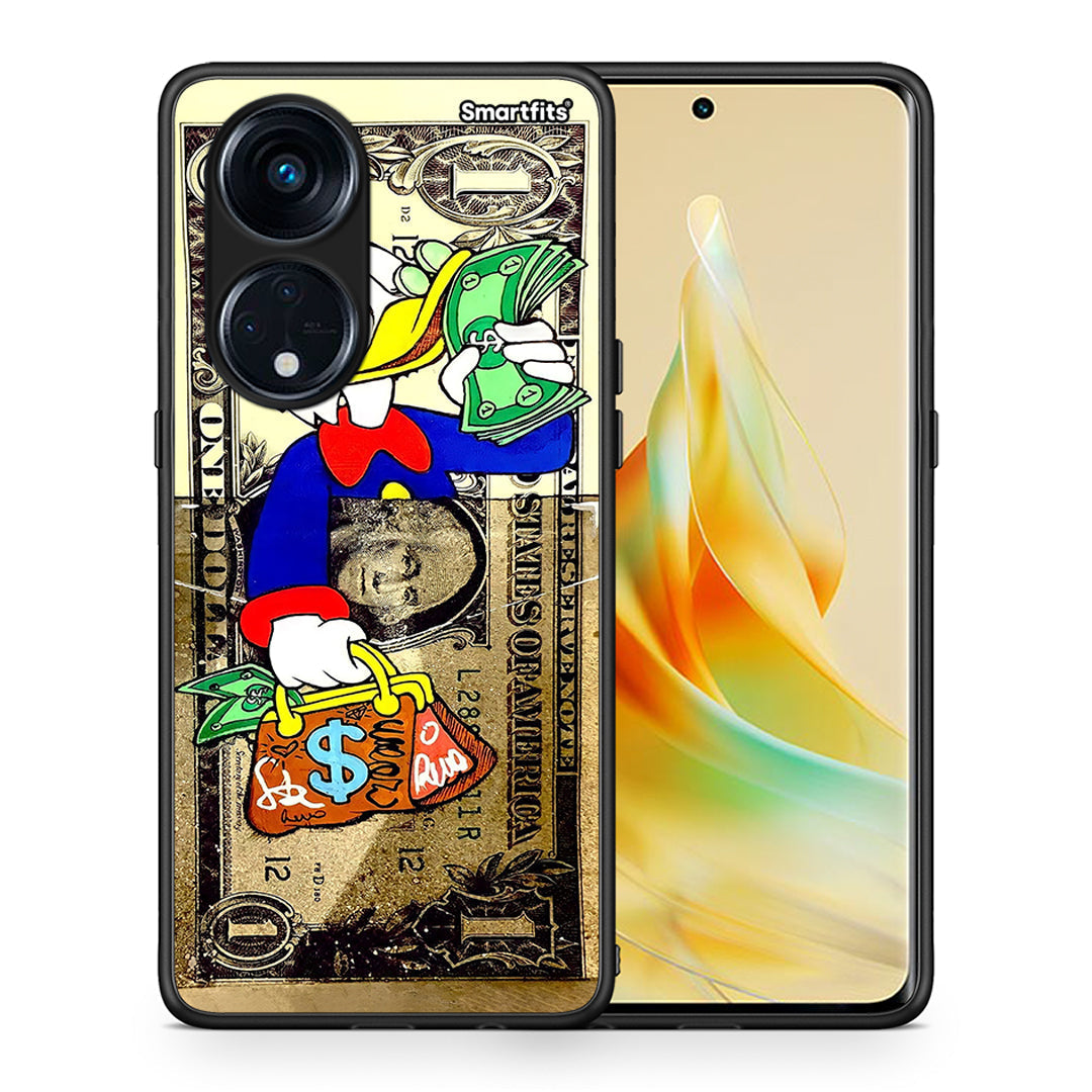 Θήκη Oppo A98 Duck Money από τη Smartfits με σχέδιο στο πίσω μέρος και μαύρο περίβλημα | Oppo A98 Duck Money Case with Colorful Back and Black Bezels