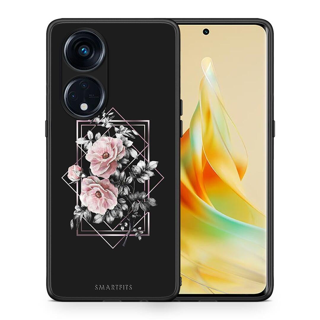 Θήκη Oppo A98 Flower Frame από τη Smartfits με σχέδιο στο πίσω μέρος και μαύρο περίβλημα | Oppo A98 Flower Frame Case with Colorful Back and Black Bezels