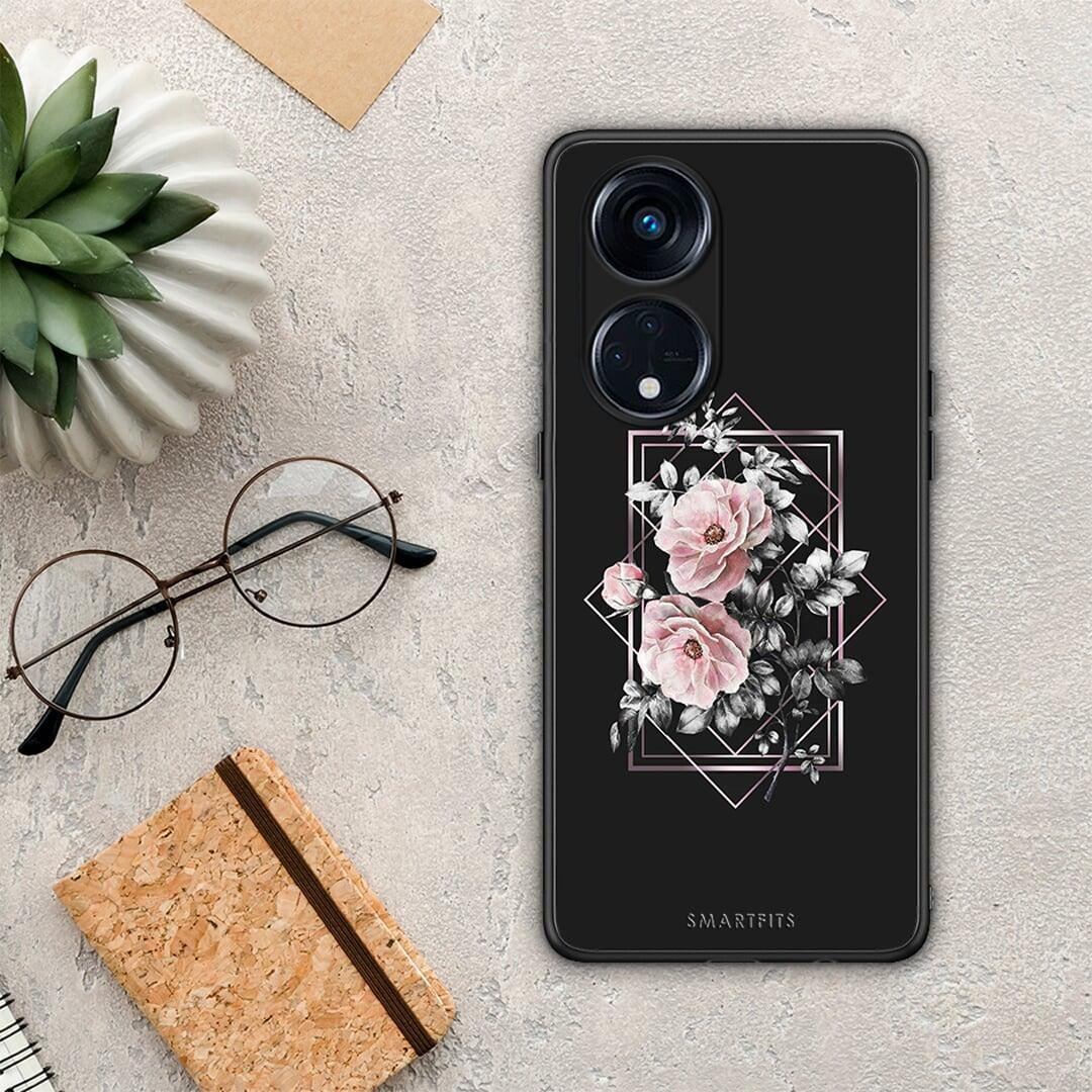 Θήκη Oppo A98 Flower Frame από τη Smartfits με σχέδιο στο πίσω μέρος και μαύρο περίβλημα | Oppo A98 Flower Frame Case with Colorful Back and Black Bezels