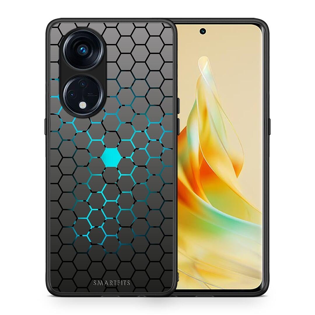 Θήκη Oppo A98 Geometric Hexagonal από τη Smartfits με σχέδιο στο πίσω μέρος και μαύρο περίβλημα | Oppo A98 Geometric Hexagonal Case with Colorful Back and Black Bezels