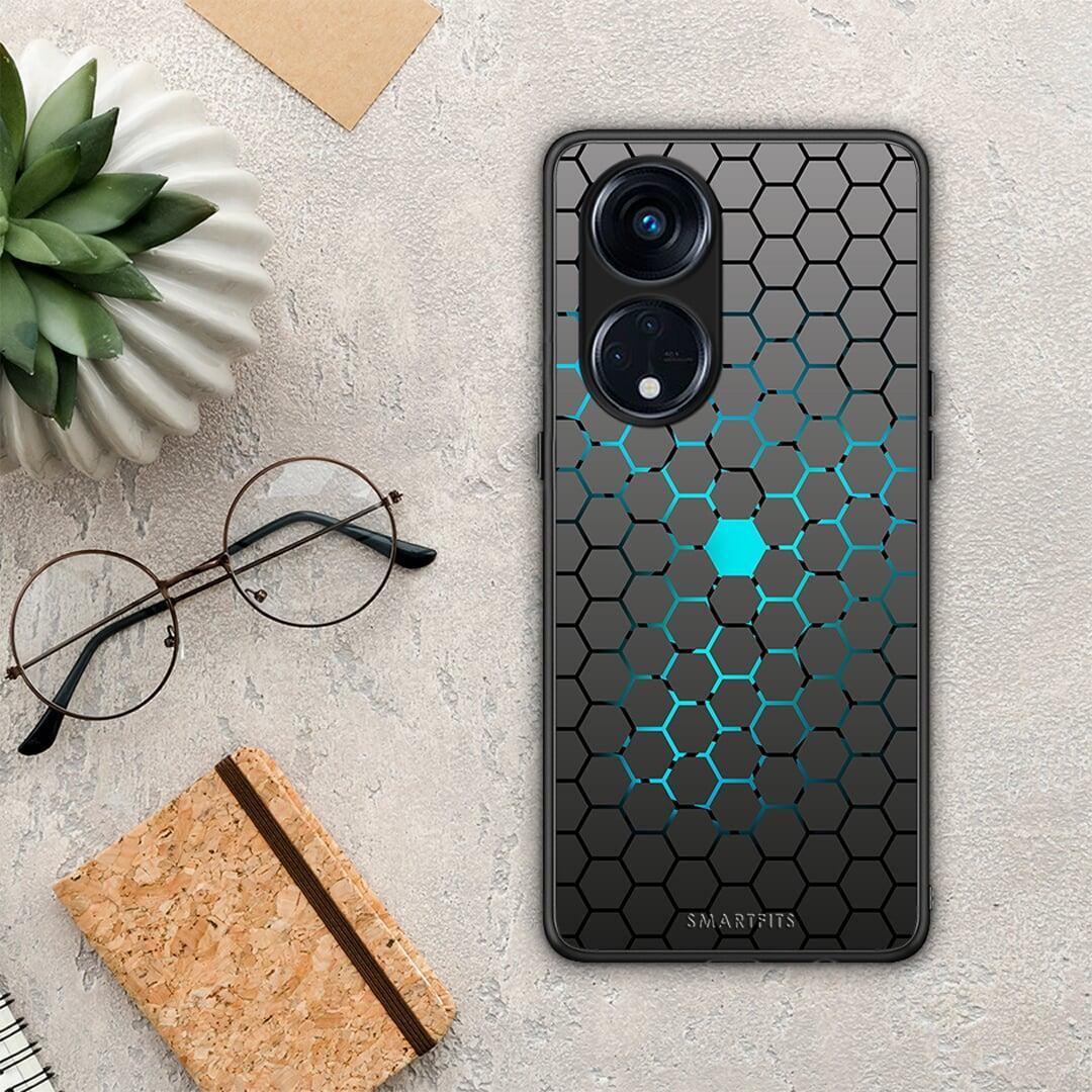 Θήκη Oppo A98 Geometric Hexagonal από τη Smartfits με σχέδιο στο πίσω μέρος και μαύρο περίβλημα | Oppo A98 Geometric Hexagonal Case with Colorful Back and Black Bezels