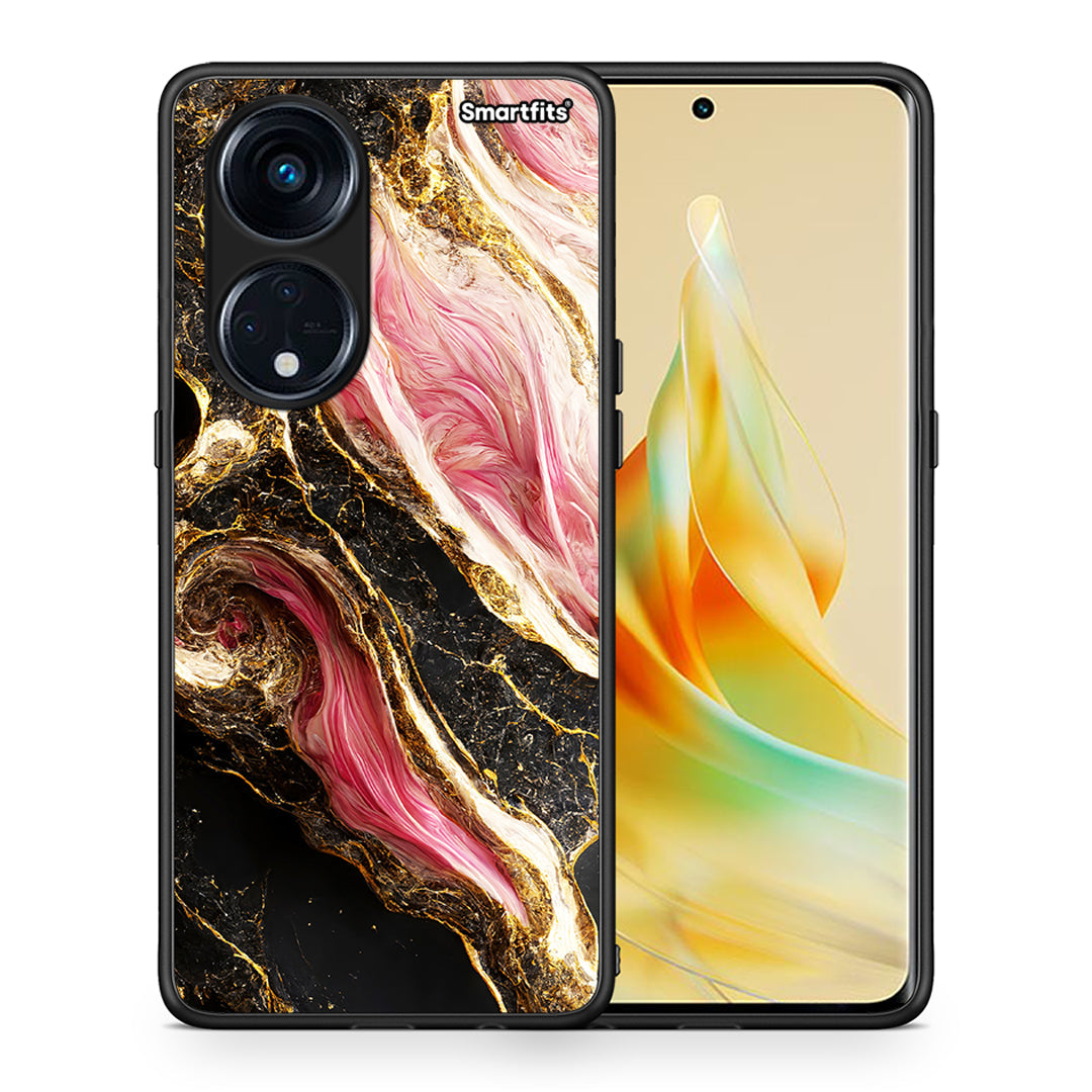 Θήκη Oppo A98 Glamorous Pink Marble από τη Smartfits με σχέδιο στο πίσω μέρος και μαύρο περίβλημα | Oppo A98 Glamorous Pink Marble Case with Colorful Back and Black Bezels