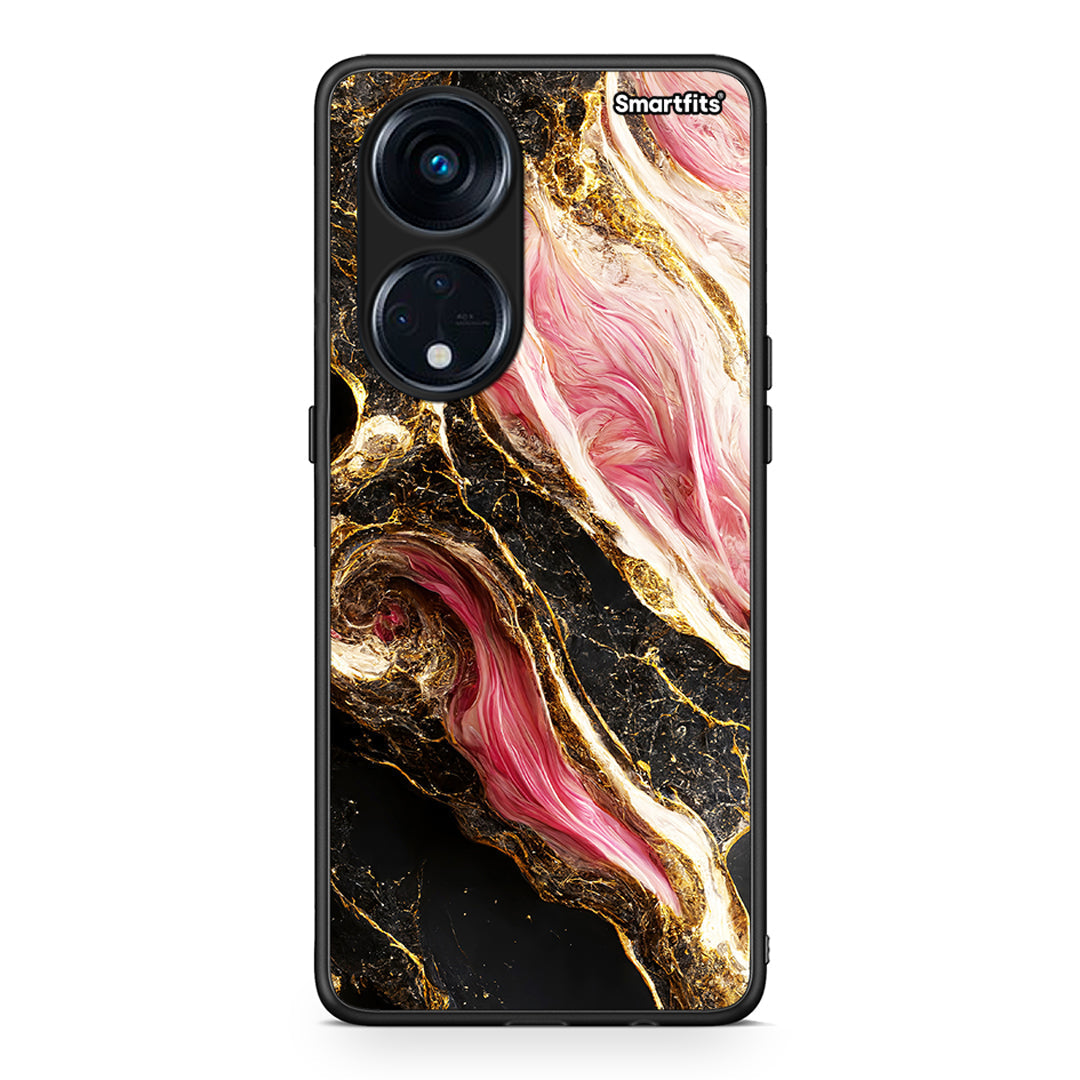 Θήκη Oppo A98 Glamorous Pink Marble από τη Smartfits με σχέδιο στο πίσω μέρος και μαύρο περίβλημα | Oppo A98 Glamorous Pink Marble Case with Colorful Back and Black Bezels