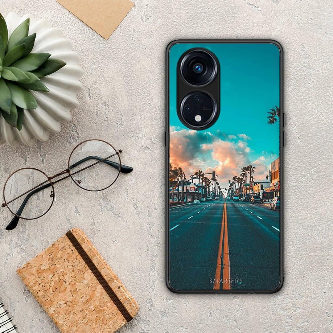 Θήκη Oppo A98 Landscape City από τη Smartfits με σχέδιο στο πίσω μέρος και μαύρο περίβλημα | Oppo A98 Landscape City Case with Colorful Back and Black Bezels