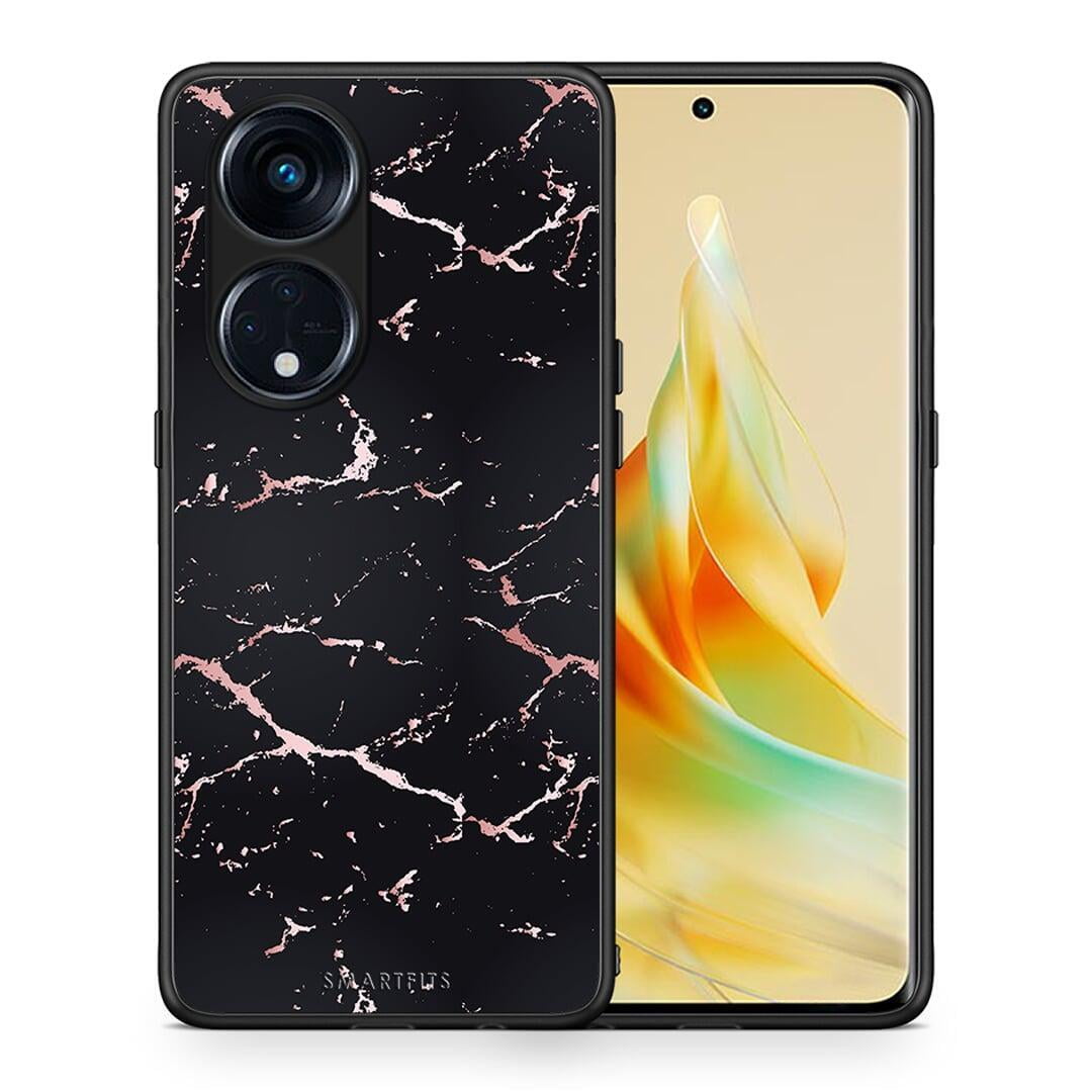 Θήκη Oppo A98 Marble Black Rosegold από τη Smartfits με σχέδιο στο πίσω μέρος και μαύρο περίβλημα | Oppo A98 Marble Black Rosegold Case with Colorful Back and Black Bezels