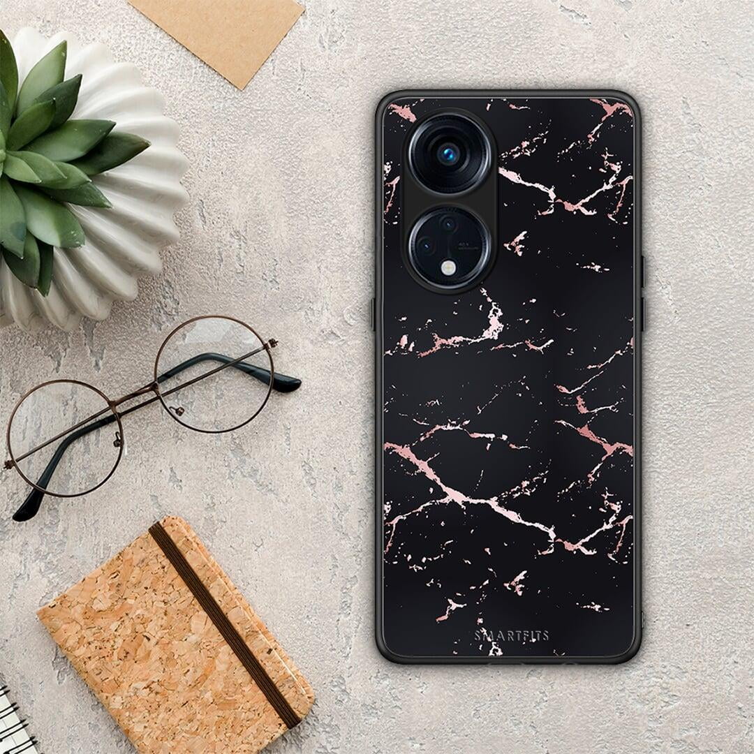 Θήκη Oppo A98 Marble Black Rosegold από τη Smartfits με σχέδιο στο πίσω μέρος και μαύρο περίβλημα | Oppo A98 Marble Black Rosegold Case with Colorful Back and Black Bezels