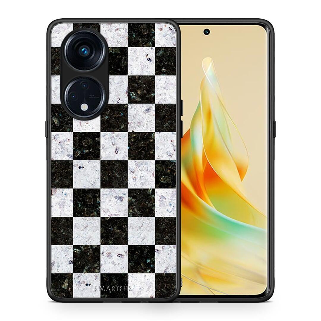 Θήκη Oppo A98 Marble Square Geometric από τη Smartfits με σχέδιο στο πίσω μέρος και μαύρο περίβλημα | Oppo A98 Marble Square Geometric Case with Colorful Back and Black Bezels