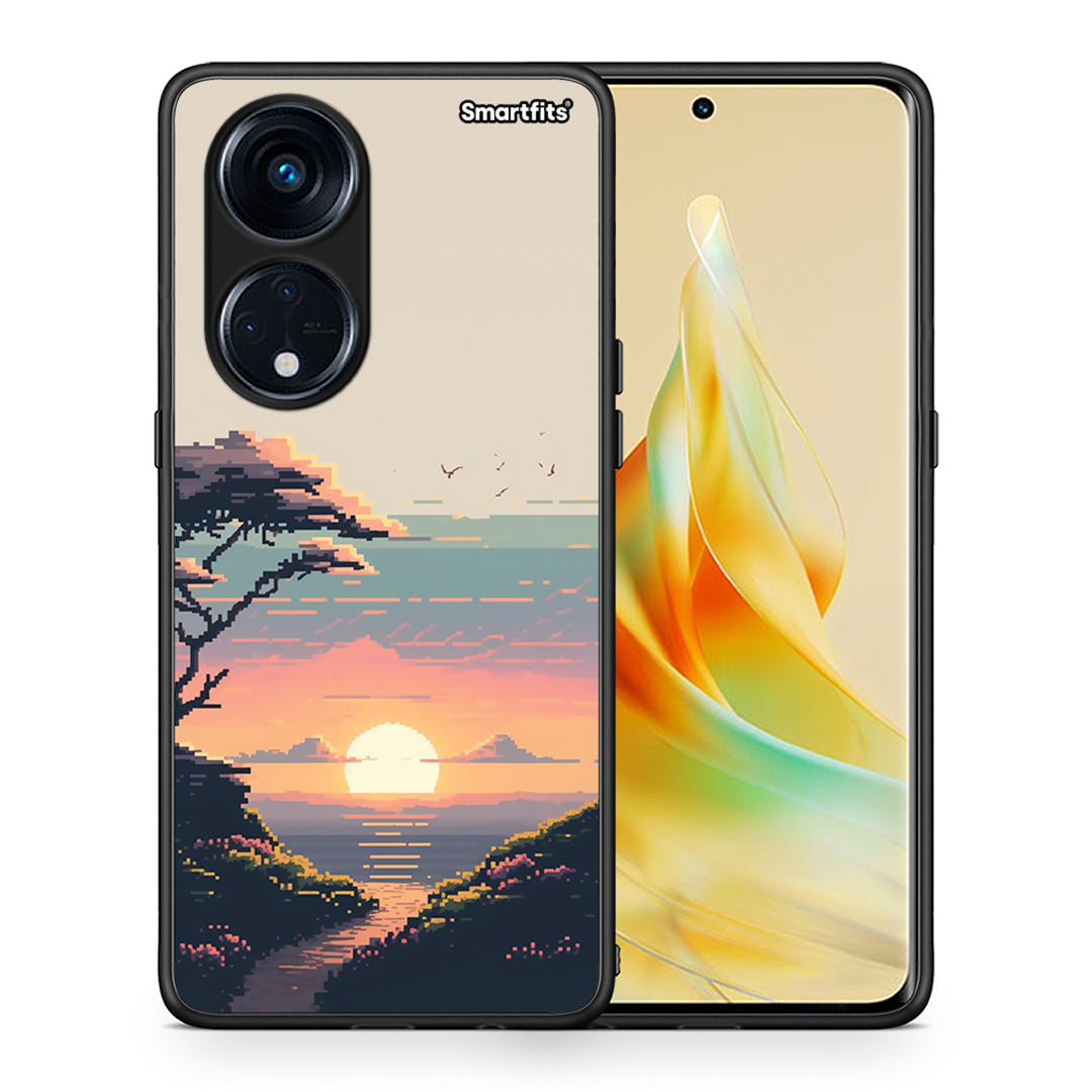 Θήκη Oppo A98 Pixel Sunset από τη Smartfits με σχέδιο στο πίσω μέρος και μαύρο περίβλημα | Oppo A98 Pixel Sunset Case with Colorful Back and Black Bezels