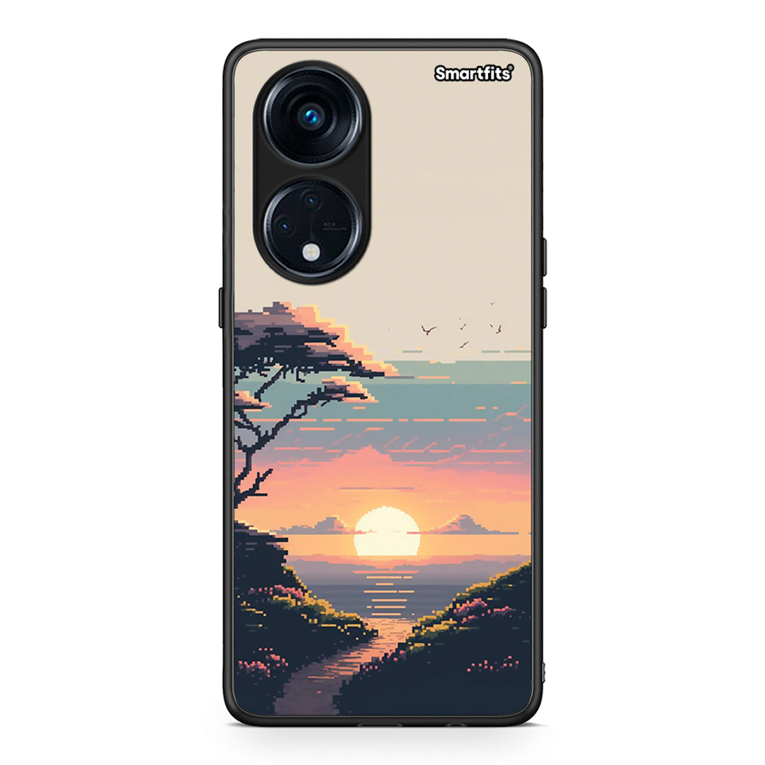 Θήκη Oppo A98 Pixel Sunset από τη Smartfits με σχέδιο στο πίσω μέρος και μαύρο περίβλημα | Oppo A98 Pixel Sunset Case with Colorful Back and Black Bezels