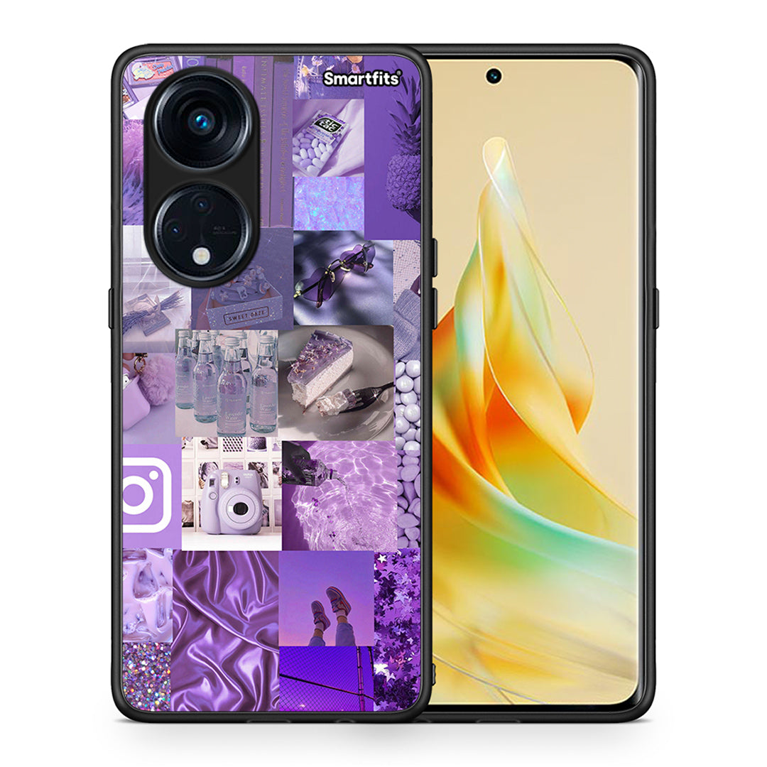 Θήκη Oppo Reno8T 5G / A1 Pro Purple Aesthetic Collage από τη Smartfits με σχέδιο στο πίσω μέρος και μαύρο περίβλημα | Oppo Reno8T 5G / A1 Pro Purple Aesthetic Collage Case with Colorful Back and Black Bezels