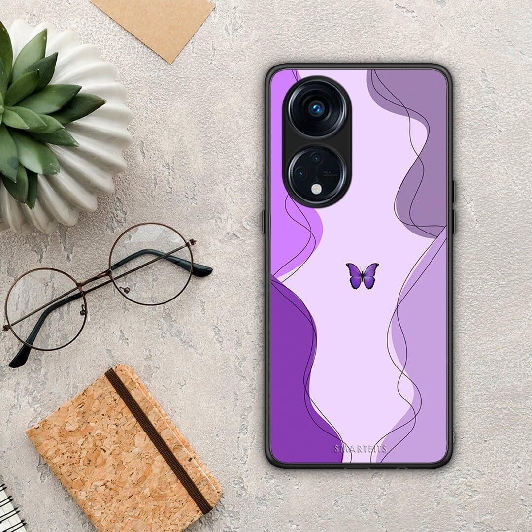 Θήκη Oppo A98 Purple Mariposa από τη Smartfits με σχέδιο στο πίσω μέρος και μαύρο περίβλημα | Oppo A98 Purple Mariposa Case with Colorful Back and Black Bezels