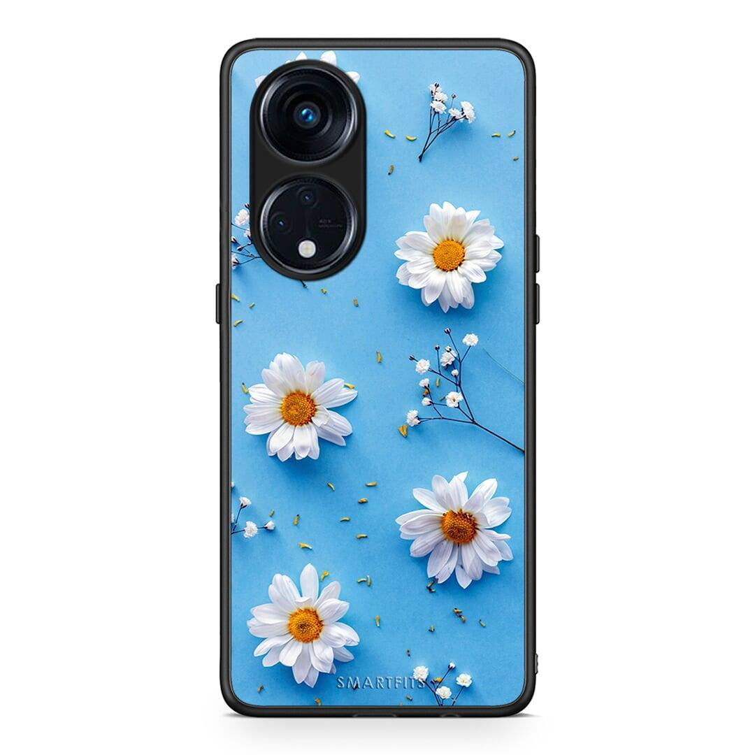 Θήκη Oppo A98 Real Daisies από τη Smartfits με σχέδιο στο πίσω μέρος και μαύρο περίβλημα | Oppo A98 Real Daisies Case with Colorful Back and Black Bezels