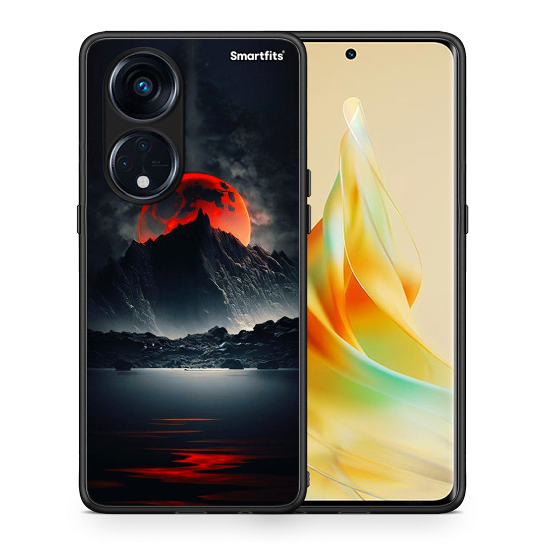 Θήκη Oppo Reno8T 5G / A1 Pro Red Full Moon από τη Smartfits με σχέδιο στο πίσω μέρος και μαύρο περίβλημα | Oppo Reno8T 5G / A1 Pro Red Full Moon Case with Colorful Back and Black Bezels