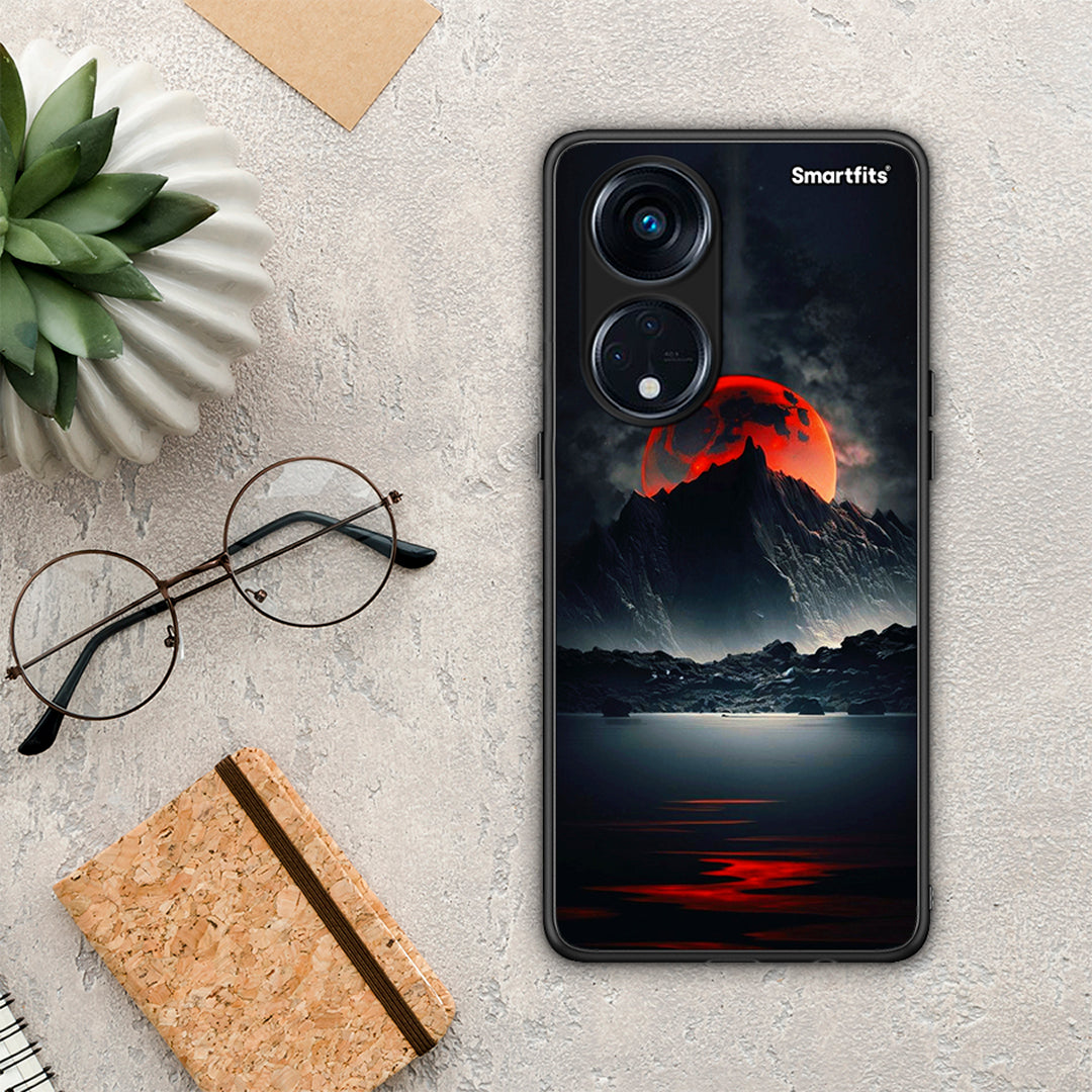 Θήκη Oppo A98 Red Full Moon από τη Smartfits με σχέδιο στο πίσω μέρος και μαύρο περίβλημα | Oppo A98 Red Full Moon Case with Colorful Back and Black Bezels