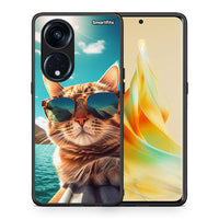 Thumbnail for Θήκη Oppo A98 Summer Cat από τη Smartfits με σχέδιο στο πίσω μέρος και μαύρο περίβλημα | Oppo A98 Summer Cat Case with Colorful Back and Black Bezels