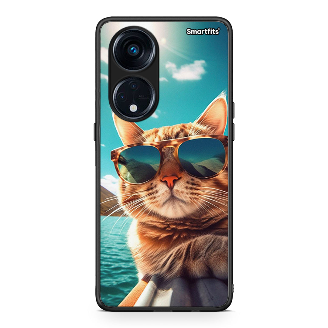 Θήκη Oppo Reno8T 5G / A98 Summer Cat από τη Smartfits με σχέδιο στο πίσω μέρος και μαύρο περίβλημα | Oppo Reno8T 5G / A98 Summer Cat Case with Colorful Back and Black Bezels