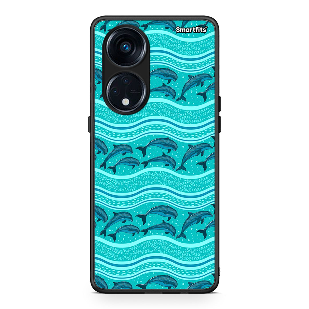 Θήκη Oppo Reno8T 5G / A98 Swimming Dolphins από τη Smartfits με σχέδιο στο πίσω μέρος και μαύρο περίβλημα | Oppo Reno8T 5G / A98 Swimming Dolphins Case with Colorful Back and Black Bezels