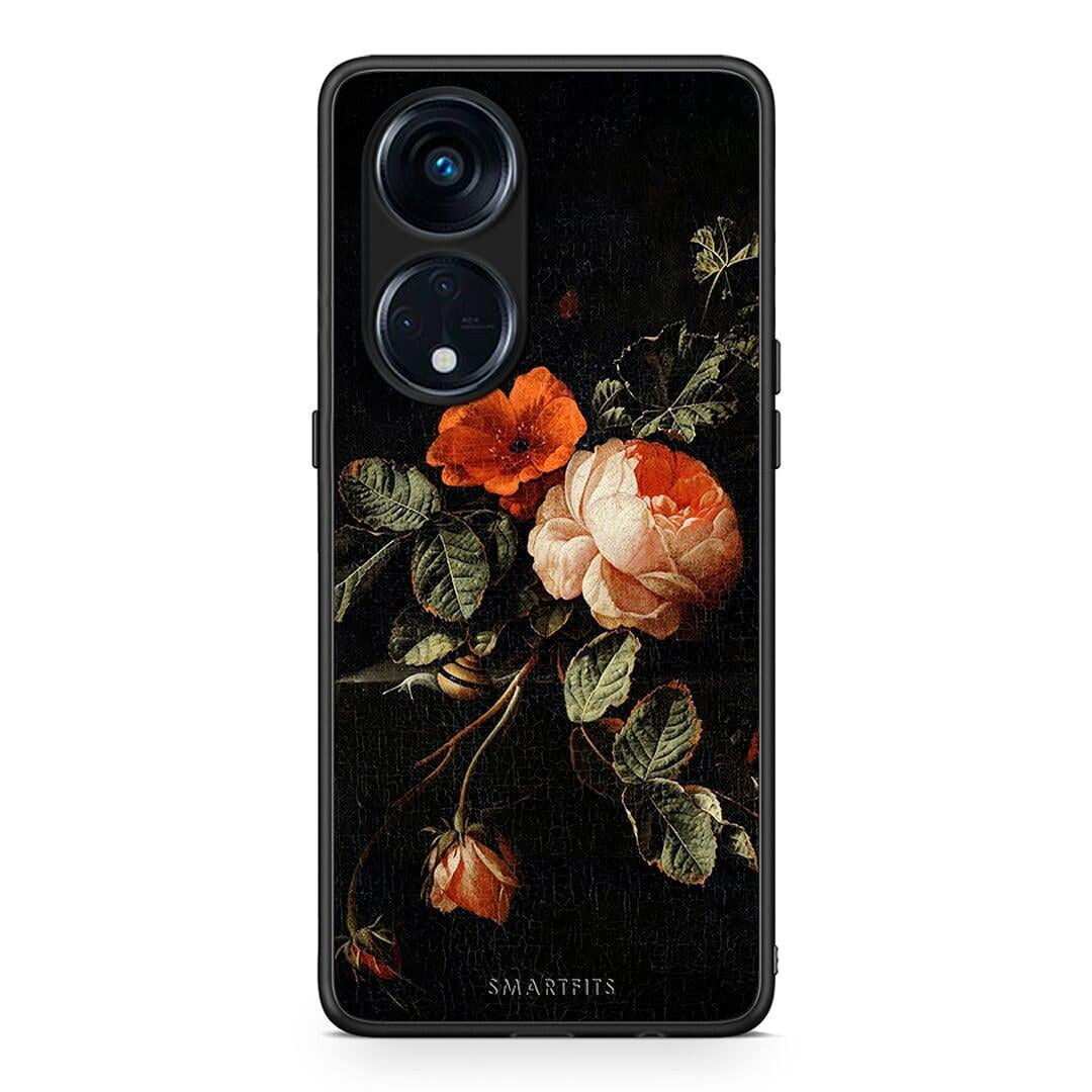 Θήκη Oppo A98 Vintage Roses από τη Smartfits με σχέδιο στο πίσω μέρος και μαύρο περίβλημα | Oppo A98 Vintage Roses Case with Colorful Back and Black Bezels