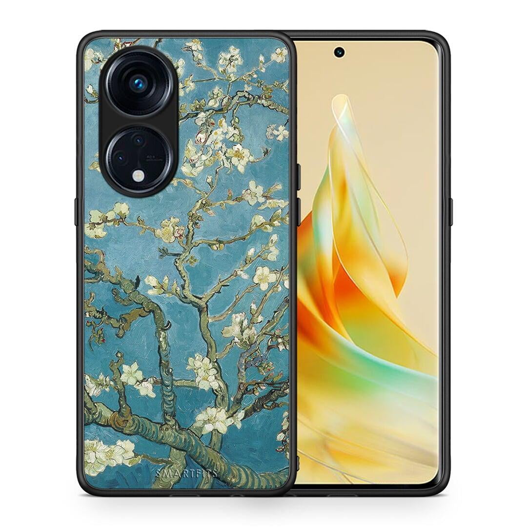 Θήκη Oppo A98 White Blossoms από τη Smartfits με σχέδιο στο πίσω μέρος και μαύρο περίβλημα | Oppo A98 White Blossoms Case with Colorful Back and Black Bezels