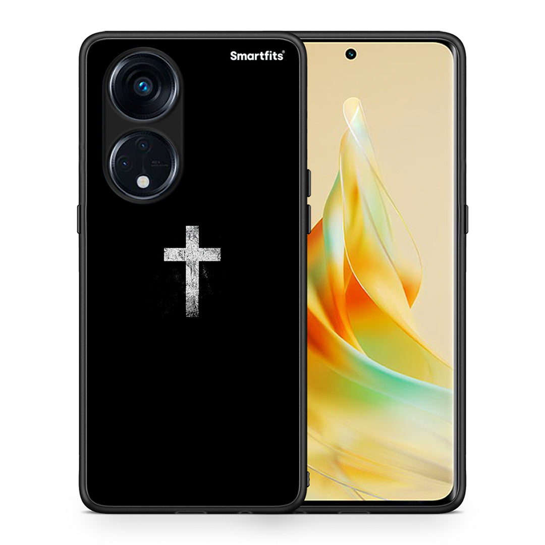 Θήκη Oppo Reno8T 5G / A1 Pro White Cross από τη Smartfits με σχέδιο στο πίσω μέρος και μαύρο περίβλημα | Oppo Reno8T 5G / A1 Pro White Cross Case with Colorful Back and Black Bezels