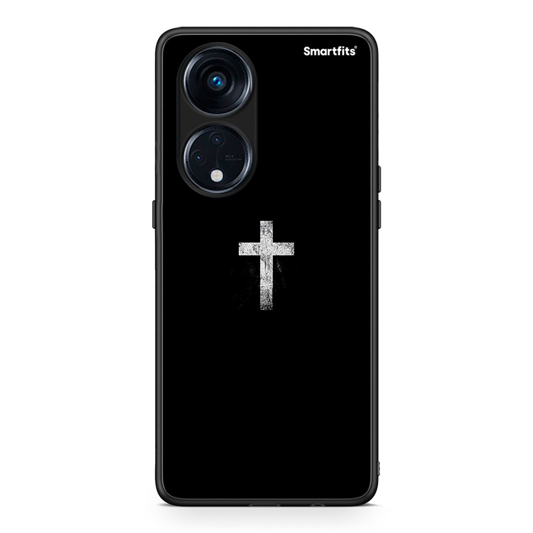 Θήκη Oppo Reno8T 5G / A1 Pro White Cross από τη Smartfits με σχέδιο στο πίσω μέρος και μαύρο περίβλημα | Oppo Reno8T 5G / A1 Pro White Cross Case with Colorful Back and Black Bezels