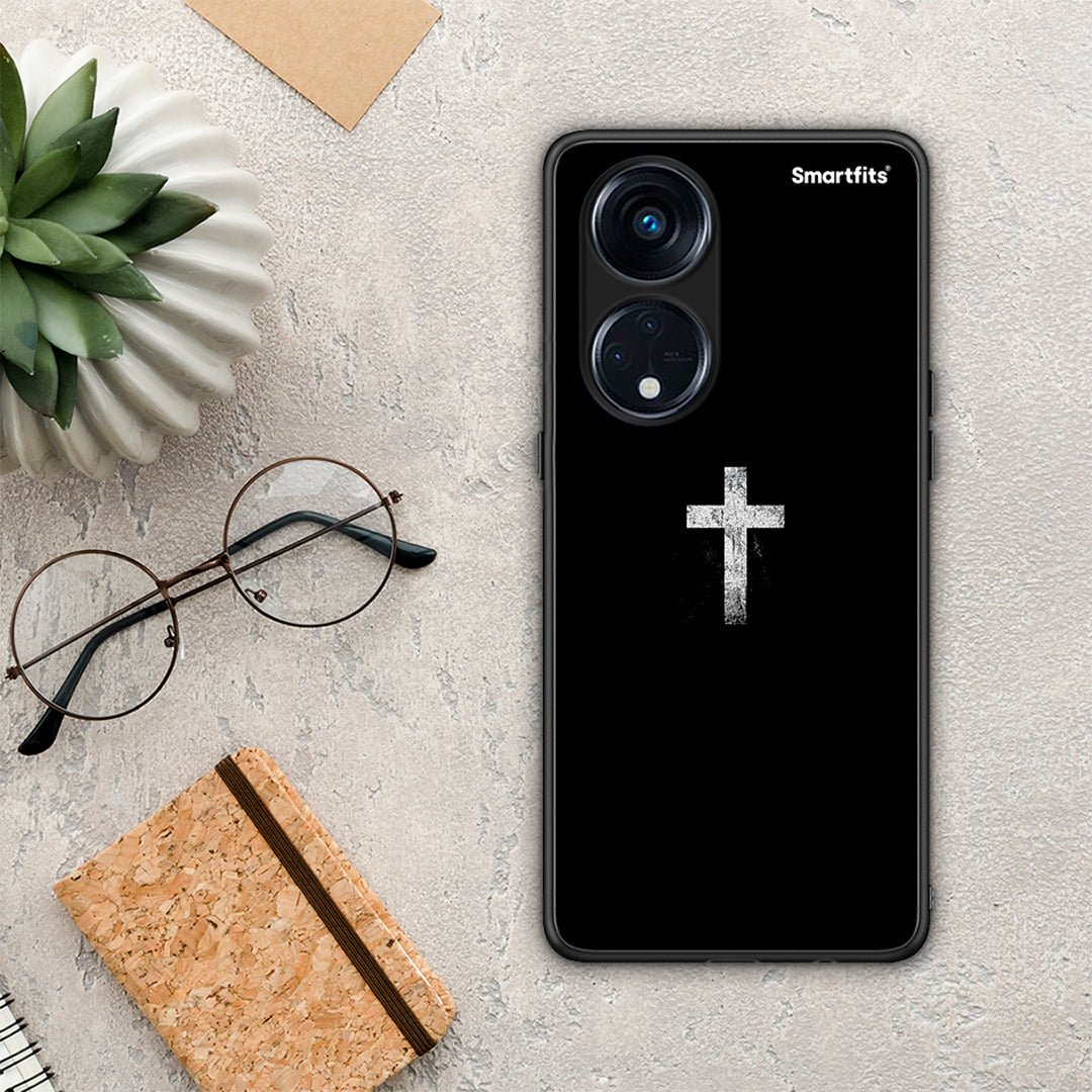 Θήκη Oppo Reno8T 5G / A1 Pro White Cross από τη Smartfits με σχέδιο στο πίσω μέρος και μαύρο περίβλημα | Oppo Reno8T 5G / A1 Pro White Cross Case with Colorful Back and Black Bezels