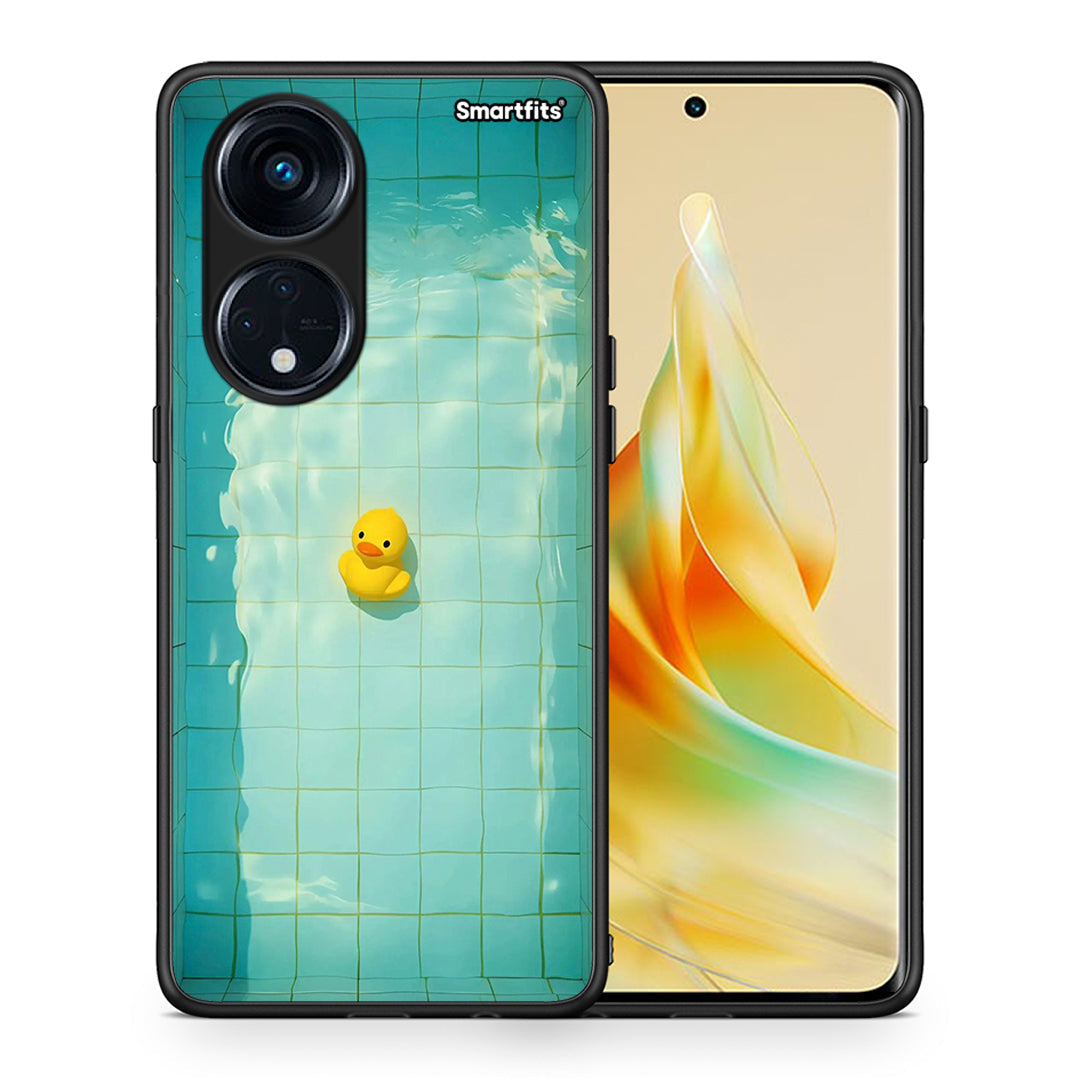 Θήκη Oppo A98 Yellow Duck από τη Smartfits με σχέδιο στο πίσω μέρος και μαύρο περίβλημα | Oppo A98 Yellow Duck Case with Colorful Back and Black Bezels