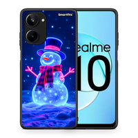 Thumbnail for Θήκη Realme 10 Christmas Neon Snowman από τη Smartfits με σχέδιο στο πίσω μέρος και μαύρο περίβλημα | Realme 10 Christmas Neon Snowman Case with Colorful Back and Black Bezels