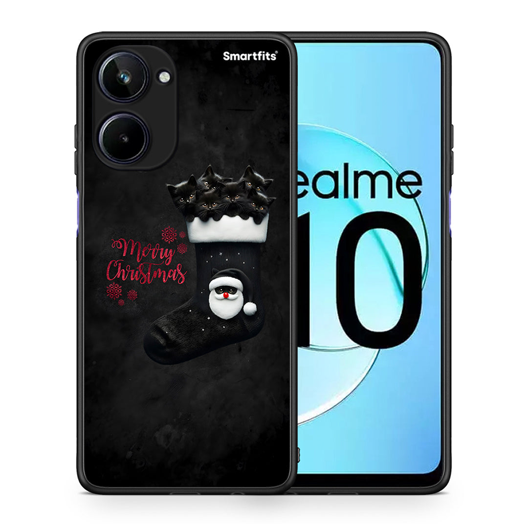 Θήκη Realme 10 Merry Cat Christmas από τη Smartfits με σχέδιο στο πίσω μέρος και μαύρο περίβλημα | Realme 10 Merry Cat Christmas Case with Colorful Back and Black Bezels