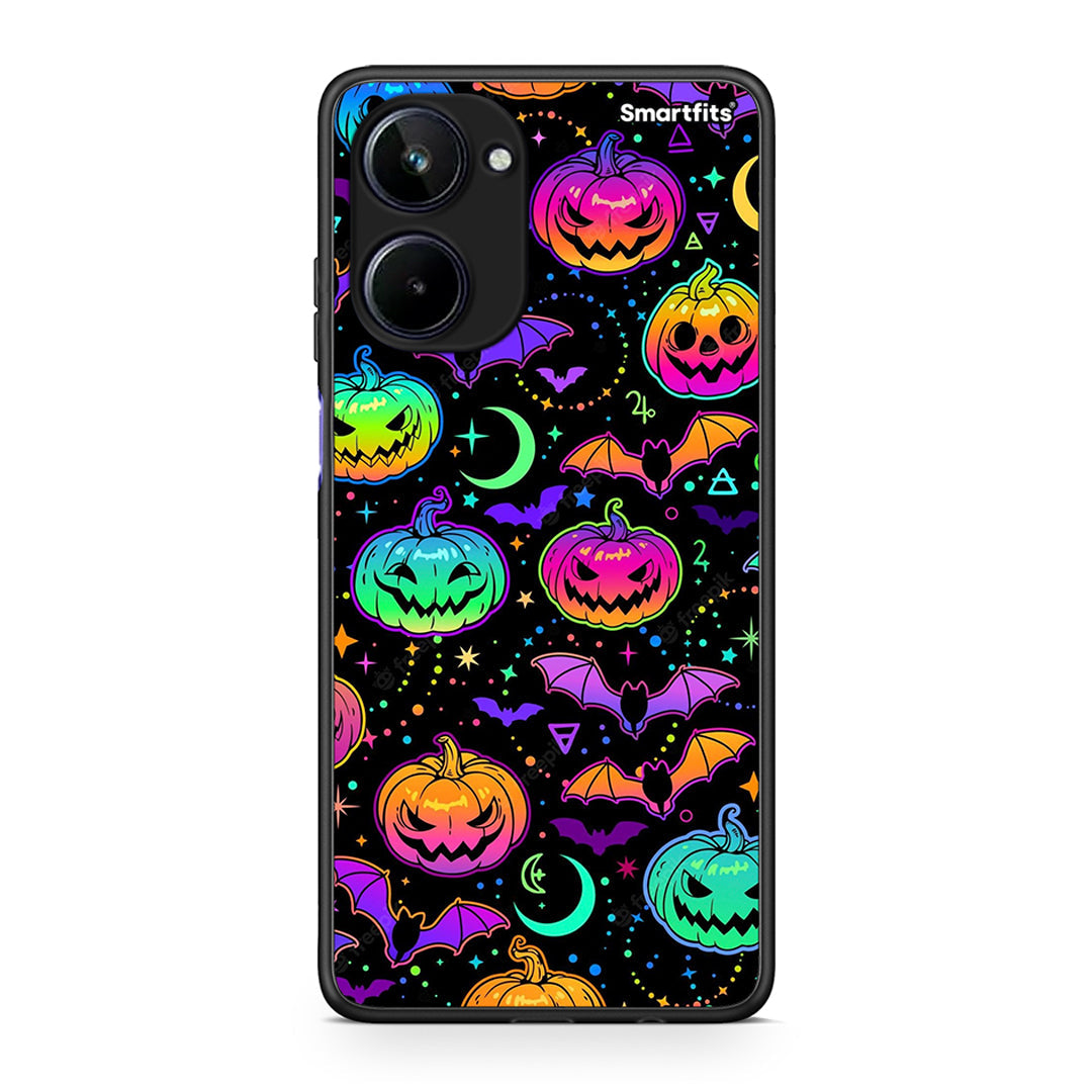 Θήκη Realme 10 Neon Halloween από τη Smartfits με σχέδιο στο πίσω μέρος και μαύρο περίβλημα | Realme 10 Neon Halloween Case with Colorful Back and Black Bezels