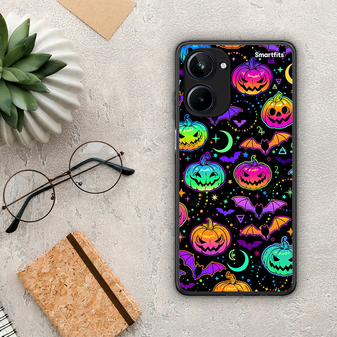 Θήκη Realme 10 Neon Halloween από τη Smartfits με σχέδιο στο πίσω μέρος και μαύρο περίβλημα | Realme 10 Neon Halloween Case with Colorful Back and Black Bezels