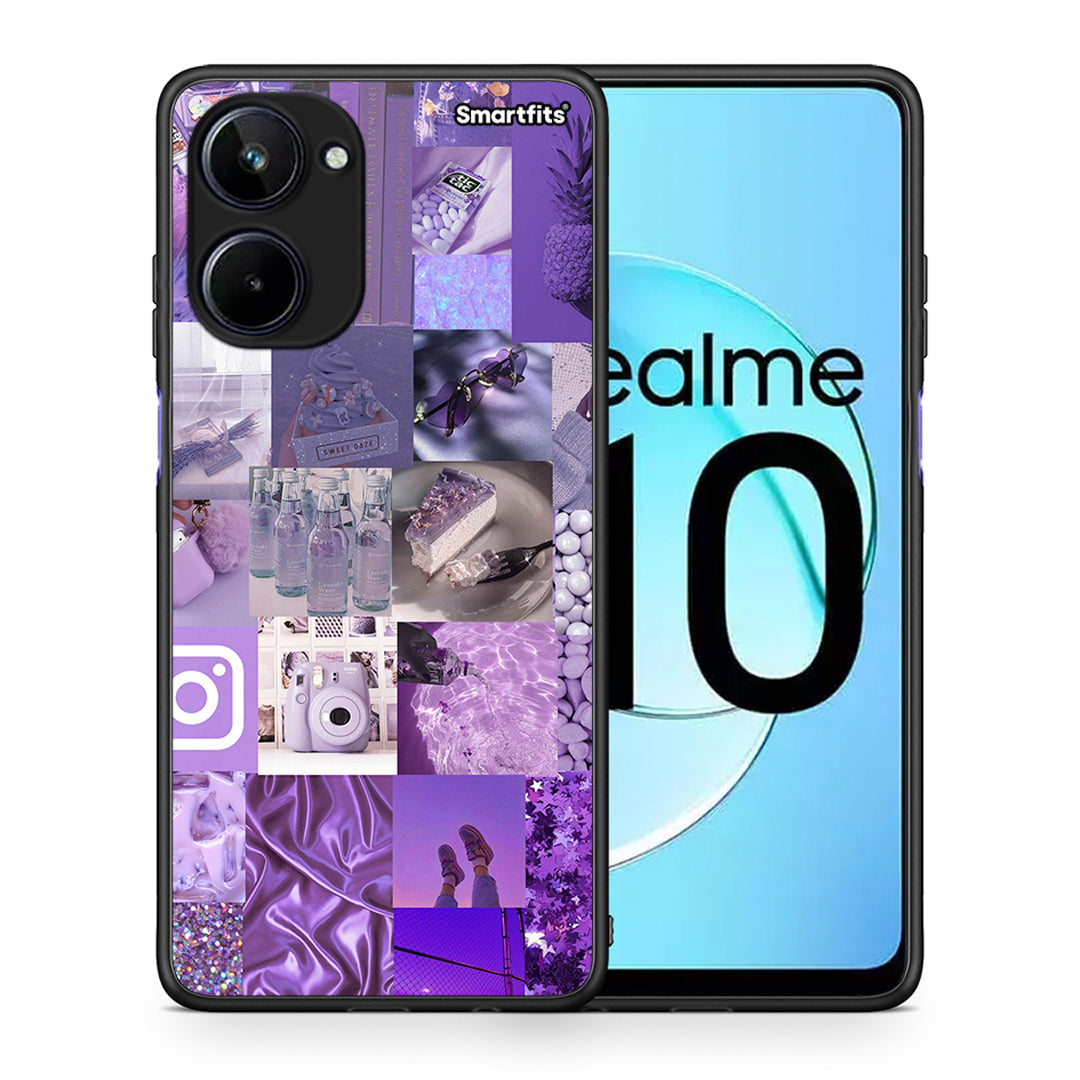 Θήκη Realme 10 Purple Aesthetic Collage από τη Smartfits με σχέδιο στο πίσω μέρος και μαύρο περίβλημα | Realme 10 Purple Aesthetic Collage Case with Colorful Back and Black Bezels