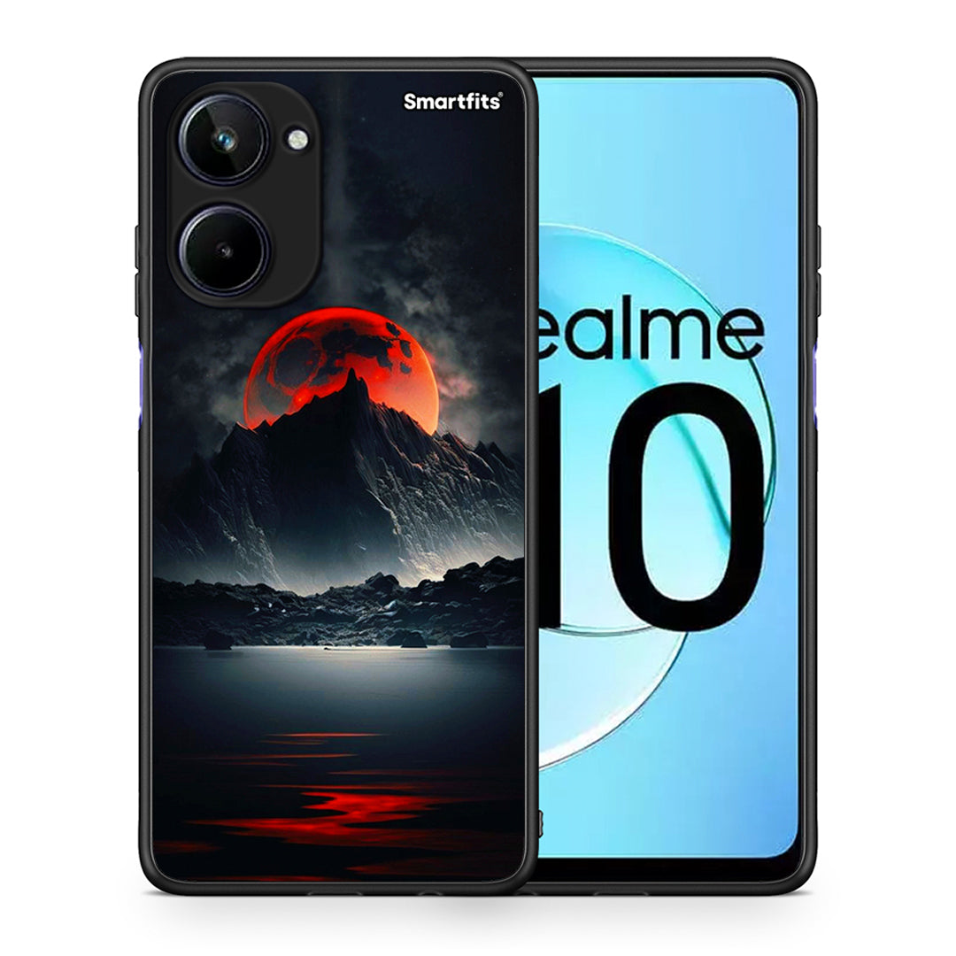 Θήκη Realme 10 Red Full Moon από τη Smartfits με σχέδιο στο πίσω μέρος και μαύρο περίβλημα | Realme 10 Red Full Moon Case with Colorful Back and Black Bezels