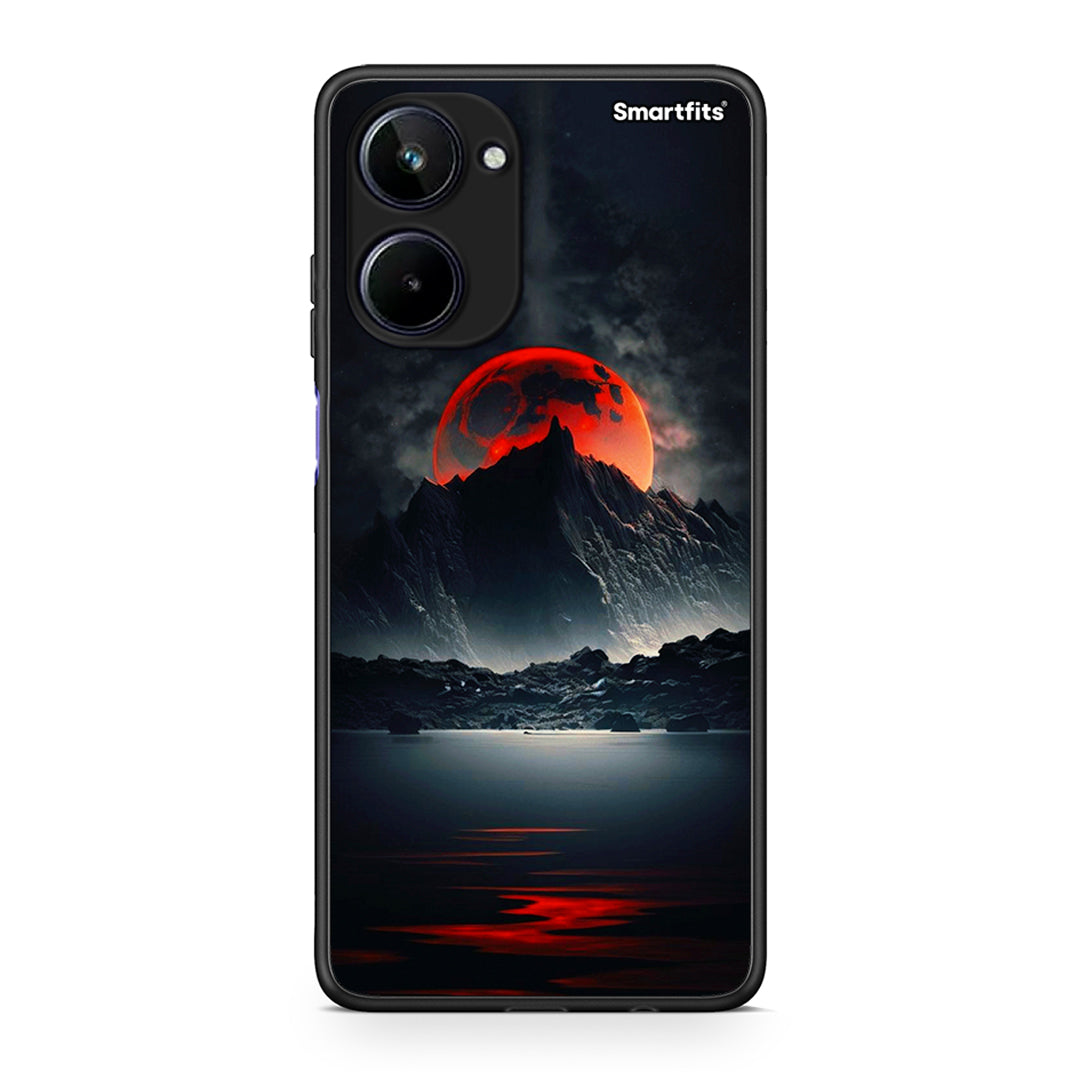 Θήκη Realme 10 Red Full Moon από τη Smartfits με σχέδιο στο πίσω μέρος και μαύρο περίβλημα | Realme 10 Red Full Moon Case with Colorful Back and Black Bezels