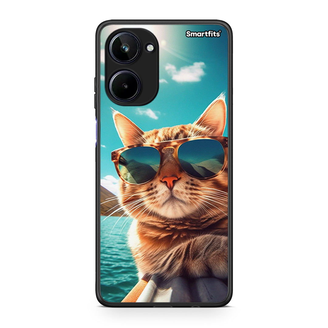 Θήκη Realme 10 Summer Cat από τη Smartfits με σχέδιο στο πίσω μέρος και μαύρο περίβλημα | Realme 10 Summer Cat Case with Colorful Back and Black Bezels